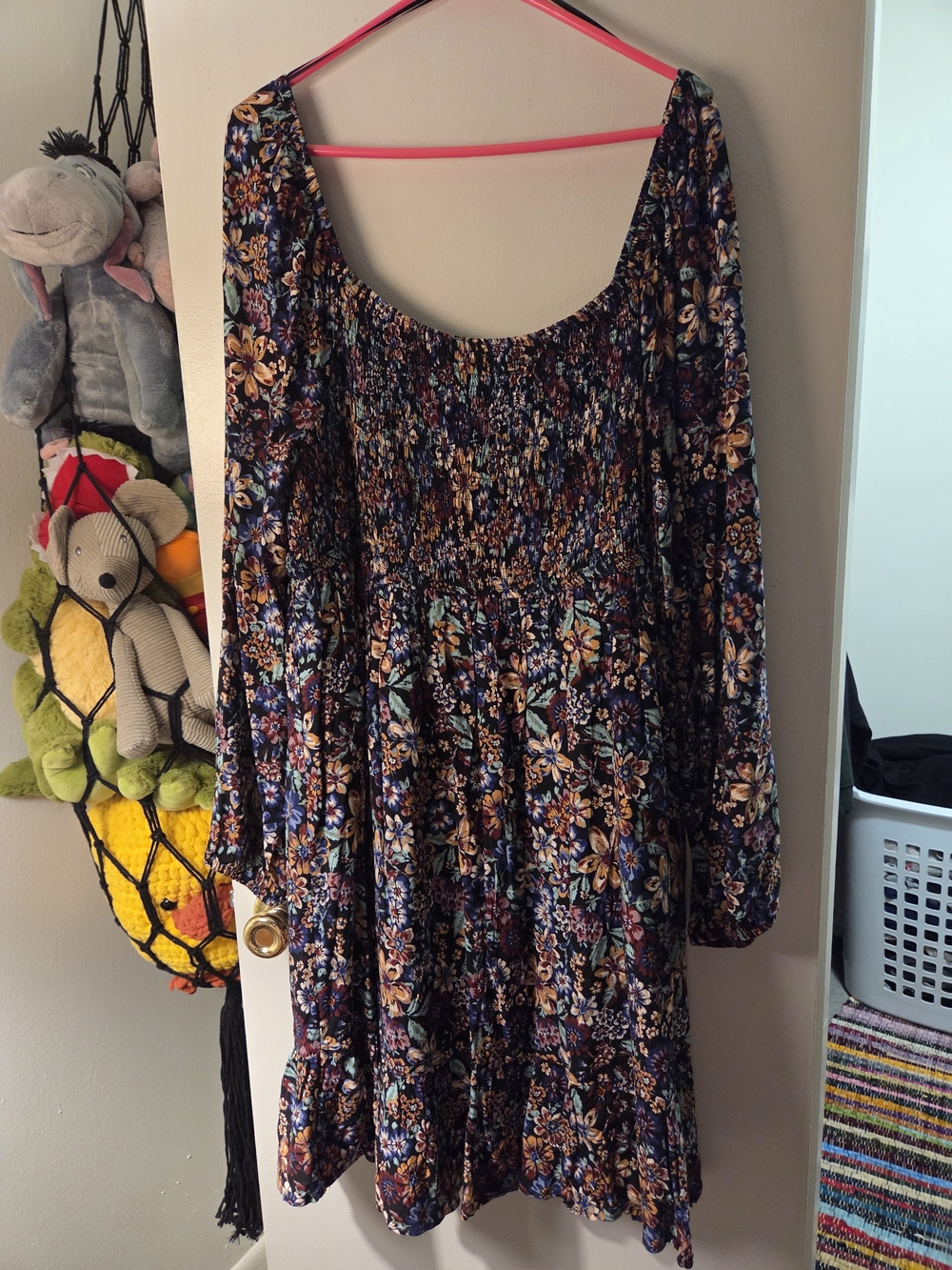 Oak and Trellis Floral Long Sleeve Smocked Dress - Navy Multi - Picture 2 of 4